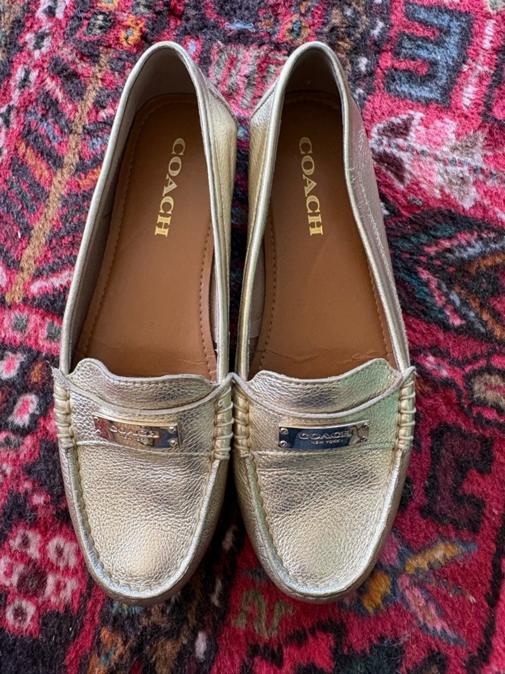 Coach Metallic Gold Leather Penny Loafers